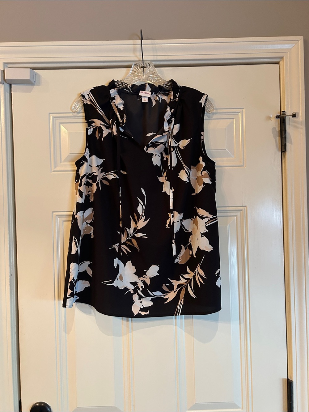 Merona Black Floral Sleeveless Tie-Neck Camisole